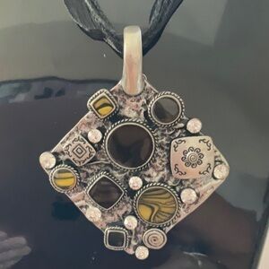 Vintage sterling silver pendent on black chiffon necklace